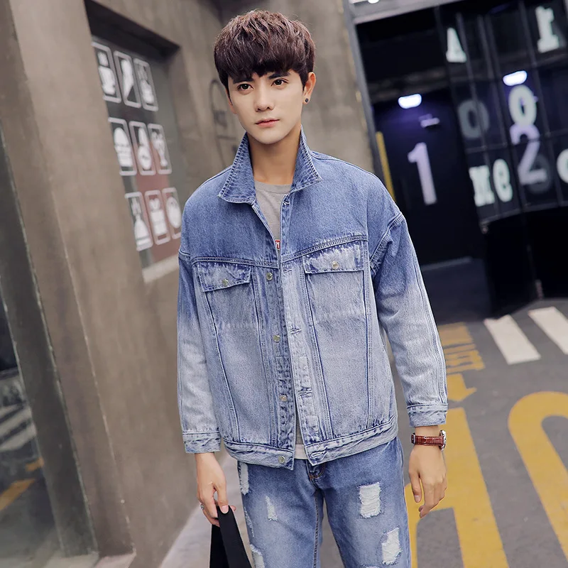 

2018 New Style Autumn Men Gradient Color Denim Suit Men's Trend Korean-style Two-Piece Set Youth Handsome on Clothes