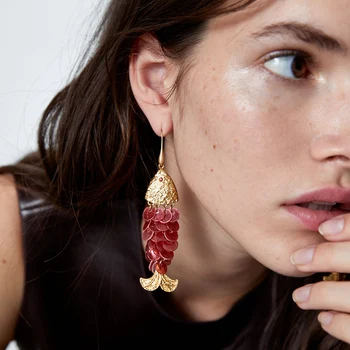 

JUJIA za Resin Drop Earrings For Women Jewelry Accessories Fish Drop Acrylic Summer Long Statement Earring Wholesale