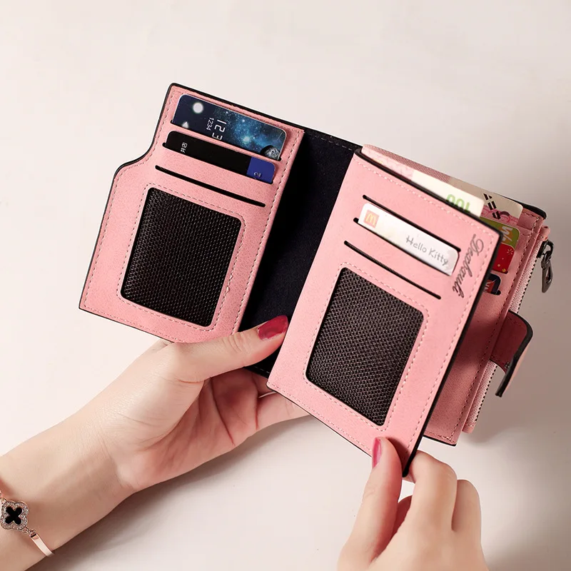

Women's Short Wallet 2019 Korean-style Fashion Three Fold Multi-functional Card Bit More Wallet Verticle Dull Polish PU Purse