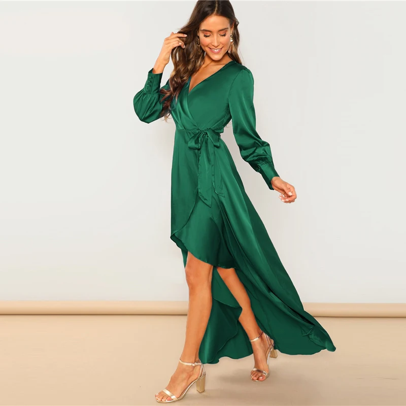 SHEIN Однотонное Платье С Глубоким V-Образным Вырезом Вечернее Платье На Запах