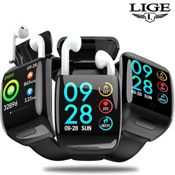

LIGE New Smart watch Men and Women Wireless Bluetooth Headset 2 in 1 Heart rate Blood pressure Smartwatch Fitness Tracker