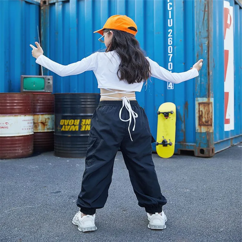 Kid Cool Hip Hop Clothing White Sweatshirt Shirt Top Crop Causal Pants for Girl Jazz Ballroom Dance Costume Clothes Wear 4-16T (4)