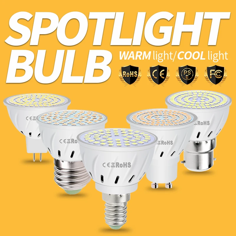 

WENNI 10PCS E27 LED Energy Saving Light 220V E14 LED Spotlight 48LEDs 60LEDs 80LEDs 2835 MR16 LED Bulb B22 Home Lighting Lamp