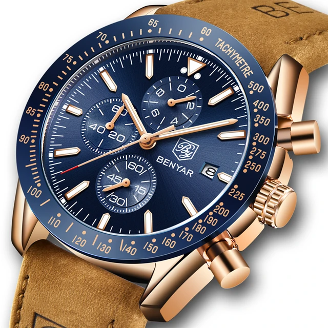 BENYAR Men's Brand Watch Classic Luxury Silicone Strap Waterproof Quartz Watch Men's Clock Military Chronograph Montre Homm 1