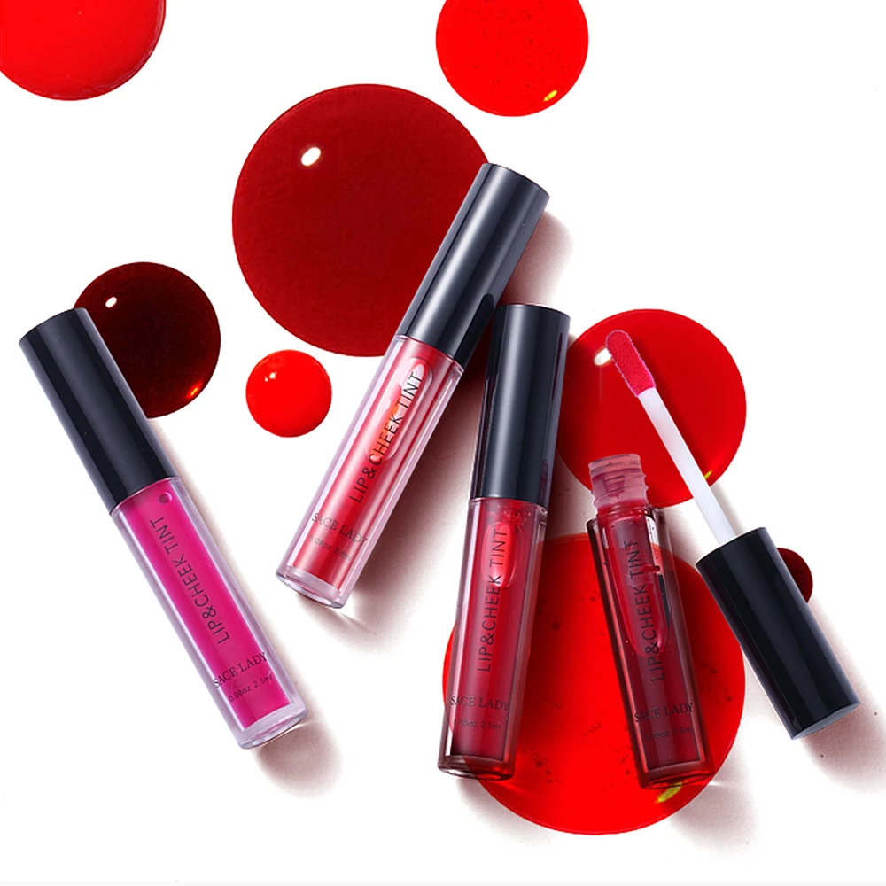SACE LADY 4 colors Waterproof Multifunction Lip Gloss cheek tint Long Lasting Matte Lipstick Liquid Blusher 5