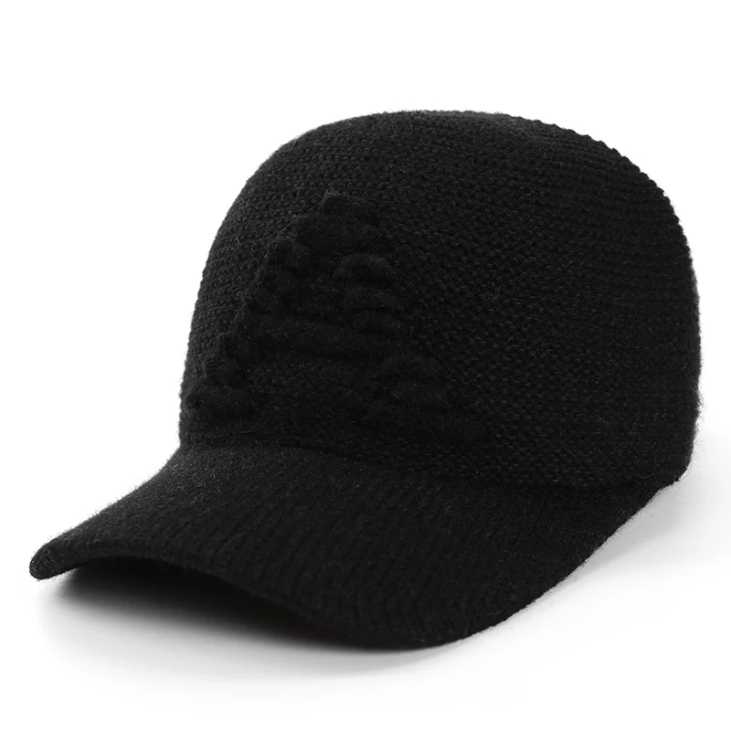 Мужская зимняя бейсбольная кепка с надписью A, теплая хлопковая плотная бейсболка, однотонная женская Шерстяная кепка 6 цветов, s для женщин - Цвет: Черный
