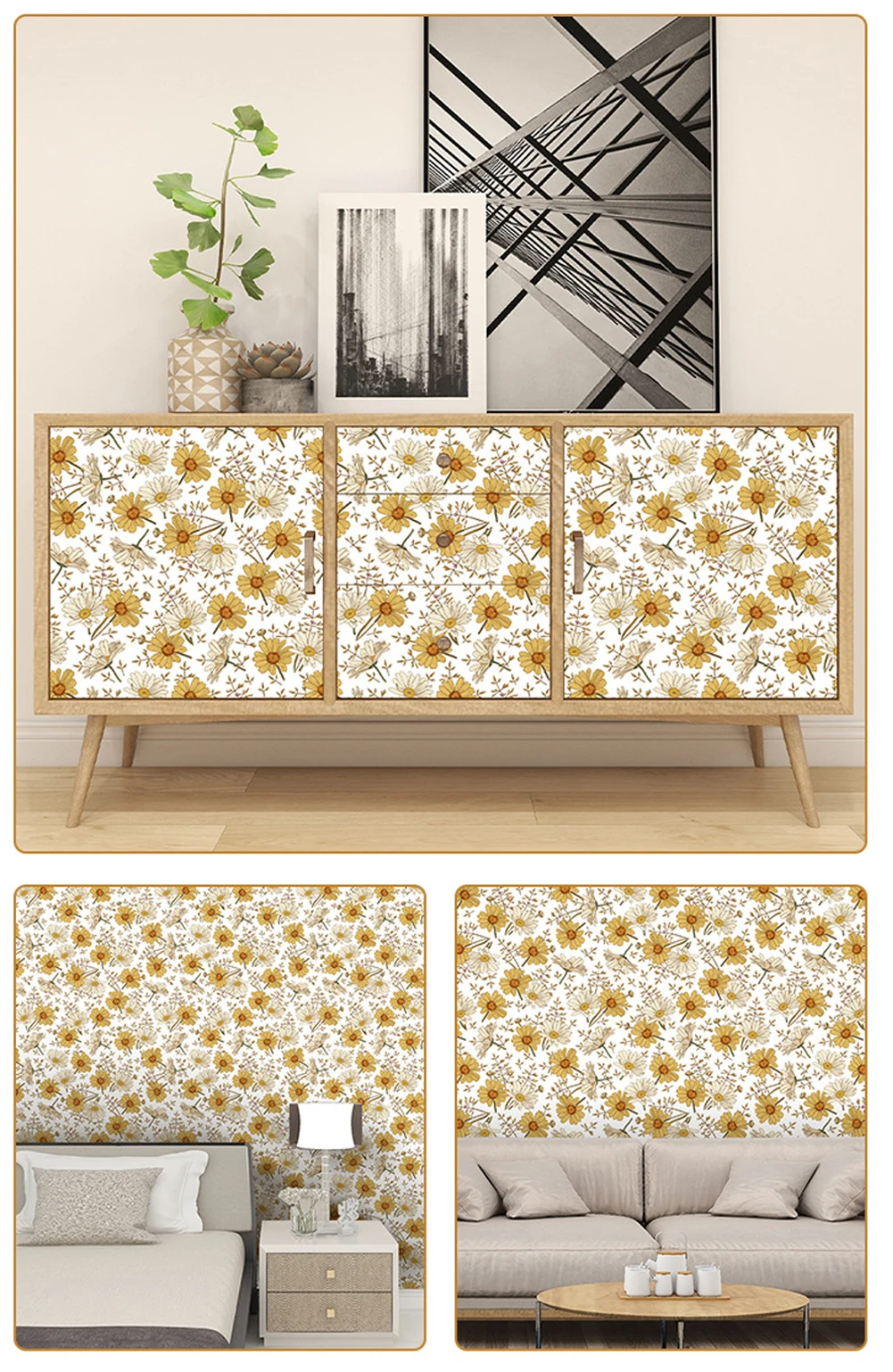 Flortlias Papel tapiz autoadhesivo para muebles de paisaje forestal,  adhesivo autoadhesivo para decoración de cajón, diseño de plantas de  primavera 2