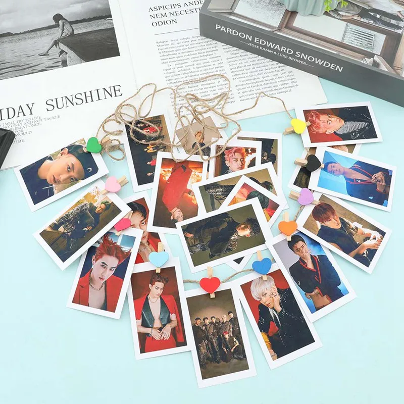 20 шт./компл. экзо Бумага ЛОМО карта Фотокарточка с зажимами и веревки Фотокарта вентиляторы подарок коллекция набор канцелярских принадлежностей