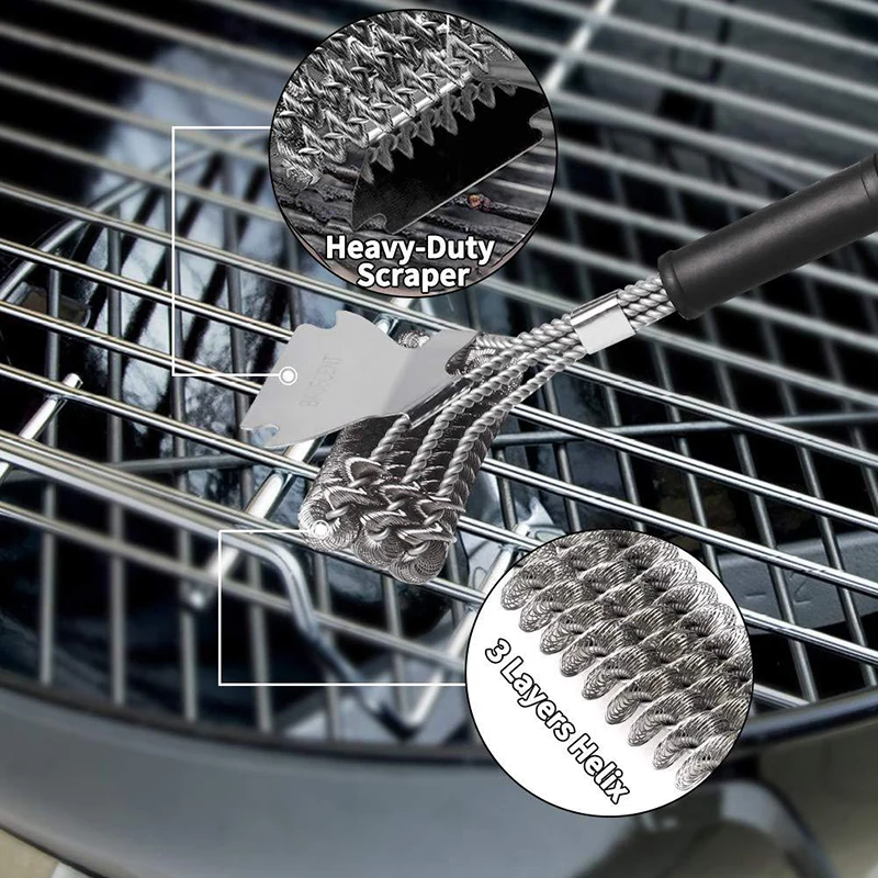 YOMDID Practical BBQ Cleaning Brush Barbecue Cleaner Three Head Spring Creative Oven Grill Cleaning Tool Brush BBQ Accessories