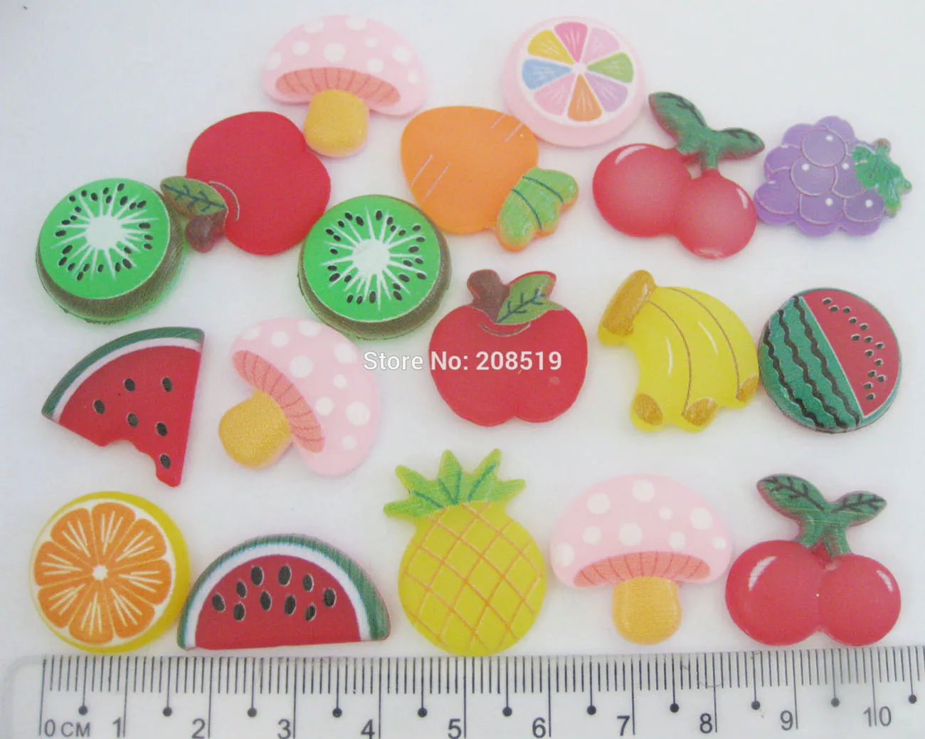 NBNLEK rubber fruit embellishments scrapbookings mix 100pcs flactback DIY hairclips ornament kid's love stuff - Цвет: assorted colors