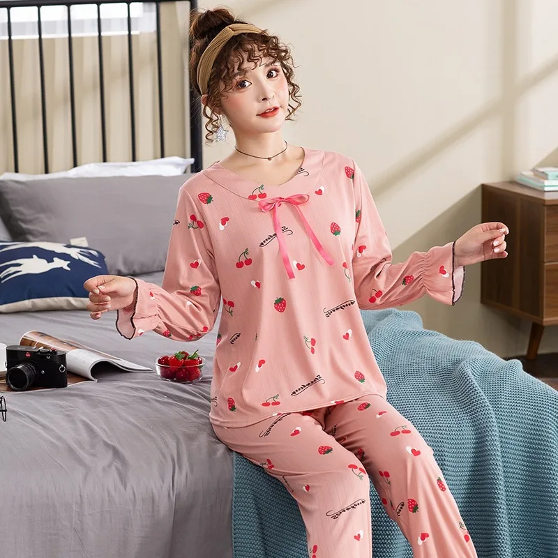

SOURCE Pajamas Women's Spring Sunken Stripe Double-Sided Qmilch Set Home Wear