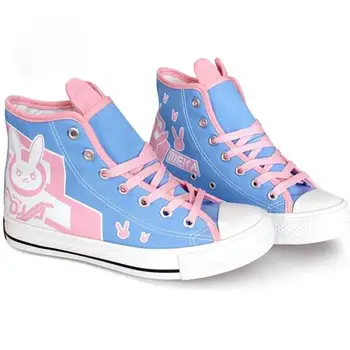 

Wholesale Price Game OW DVA D.va Cosplay Shoes Woman Casual Flat Rabbit Bunny Canvas High Top Shoes Halloween Party Props