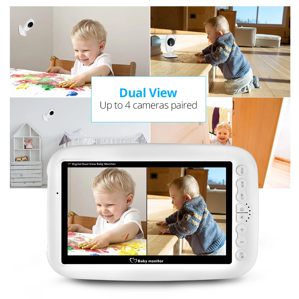 7 дюймов 720P беспроводной видео няня детский монитор с высоким разрешением ночного видения до 4 камер парные Детские камеры датчик температуры