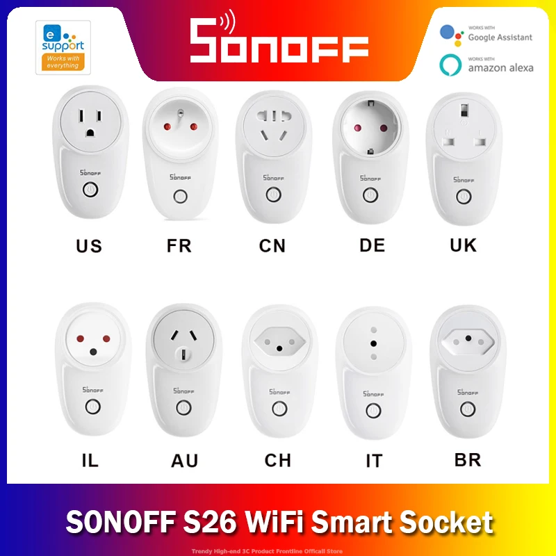 Sonoff S26 Wifi Smart Socket Eu/Us/Uk/Cn/Au Presa Wireless Prese Di Corrente Smart Home Switch Lavora Con Alexa Google Assistant Ifttt