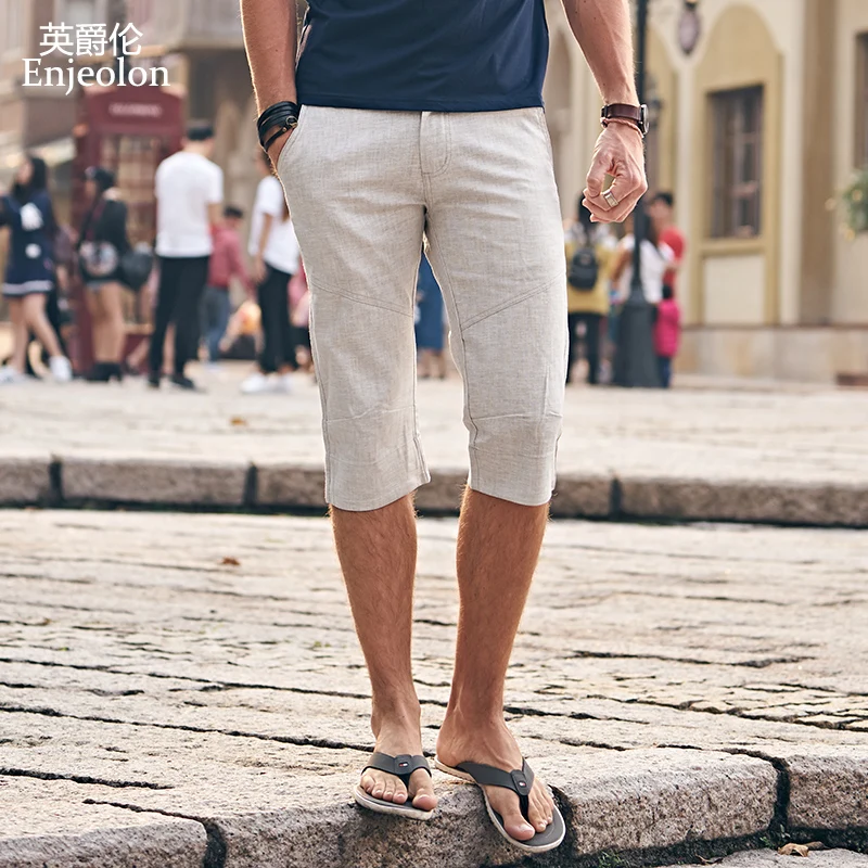 Бренд Enjeolon, летние модные пляжные повседневные шорты для мужчин, одноцветные шорты до колена, высокое качество, K6093 - Цвет: K6035 Light gray