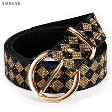 

New Leather Shiny Diamond Gold Women Belt Personality Alloy Pin Buckle Belt Luxury All-match Geometric Party Daily