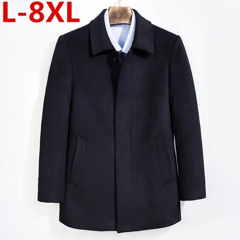 

8XL 7XL 6XL Middle age men's cashmere coat men wool trench male turn down collar single breasted woolen outerwear autumn winter