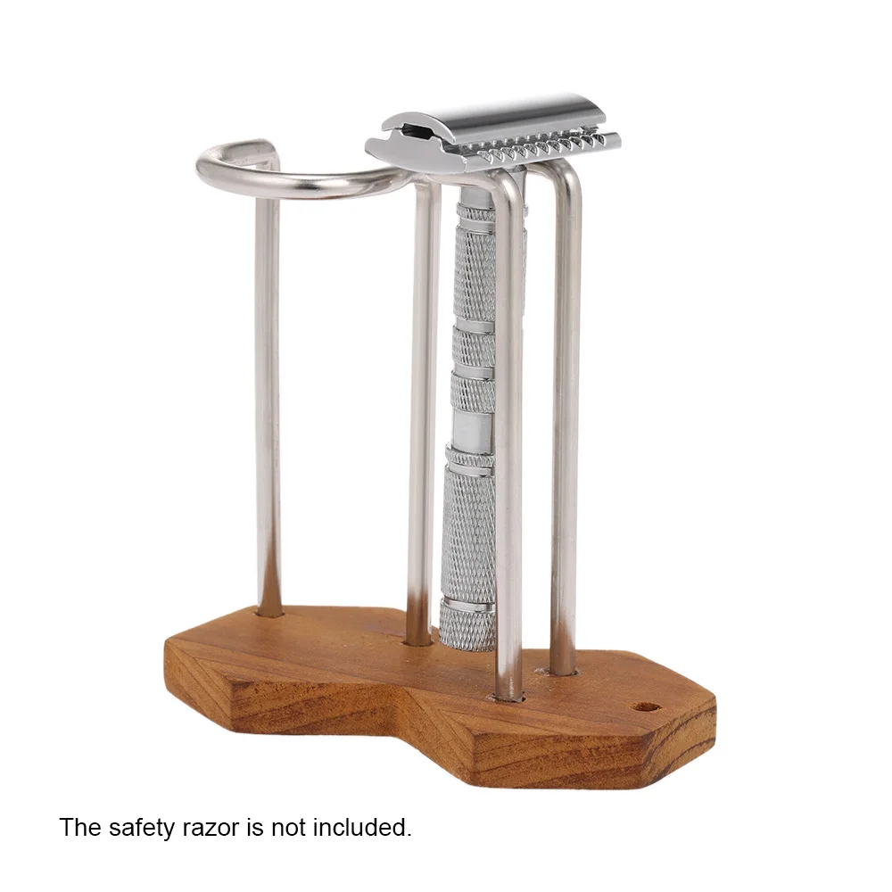

Men Razor Holder Metal Shaving Brush Stand Safety Razor Brush Rack Holder Wooden Bottom Shaving Tool
