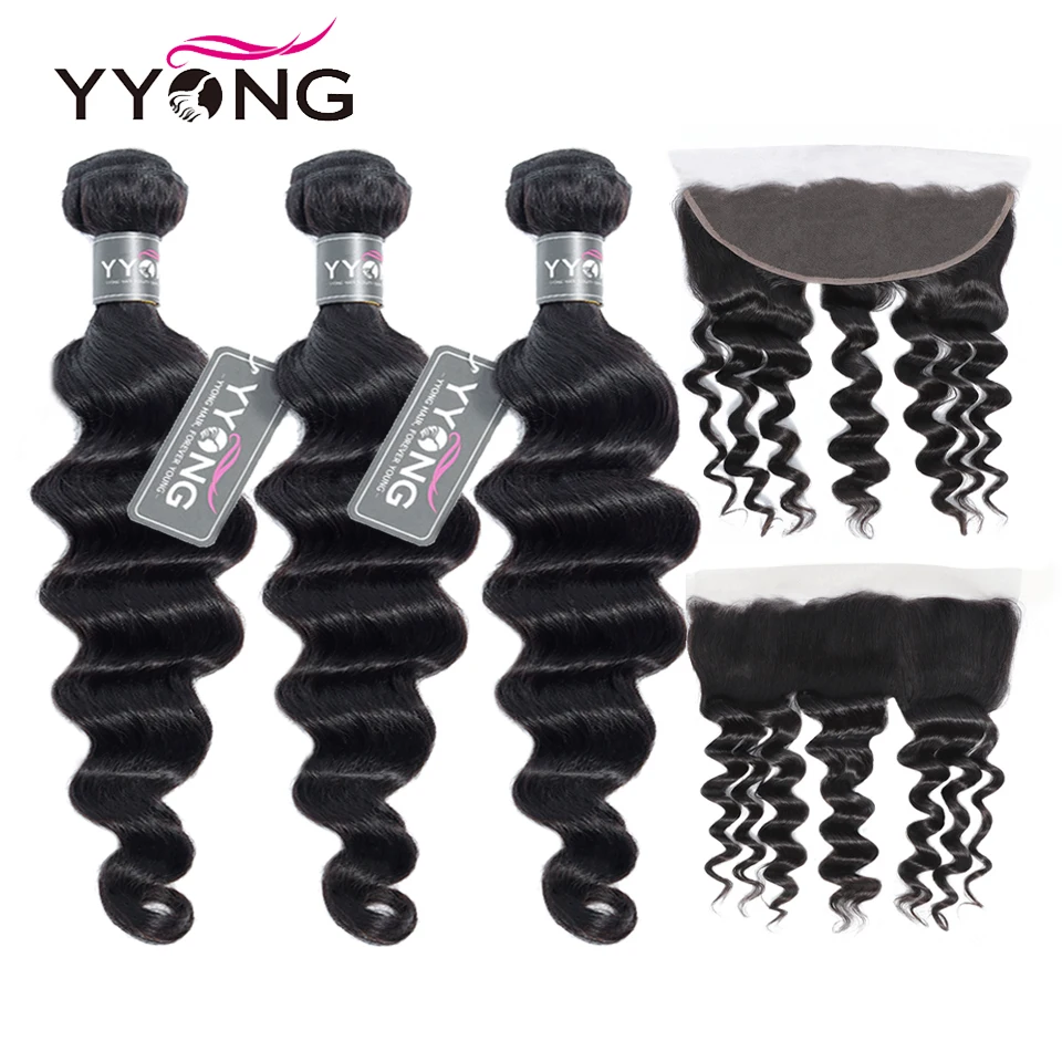 Newest 13×4 Ear To Ear Lace Frontal Closure With Bundles Loose Deep Wave 8-30inch Bundles With Frontal