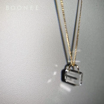 

European and American body 925 transparent crystal small lock short necklace personality collarbone necklace chain woman