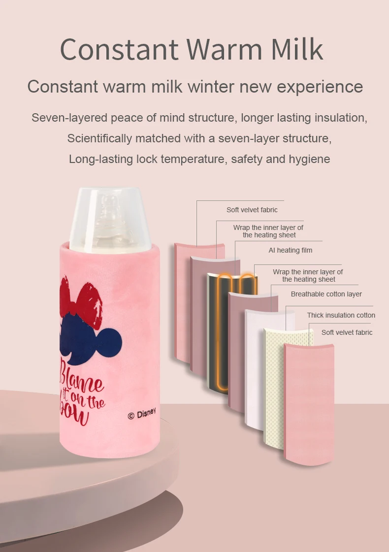 Disney bottle insulation set thermostat warm bag set winter out portable baby baby USB heating display temperature