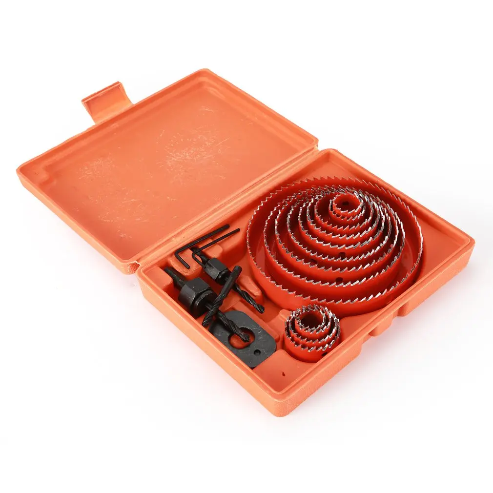 

13PCS Drill Bit Set 19-127mm Rotary Tool Hole Saw Kit Woodworking Opener Cutter Mandrel Drilling Holes Accessories Wood Power