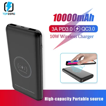 

Power Bank 10000mAh Portable 18W Quick Charge QC3.0 PD3.0 10W Qi Wireless Charger Powerbank Fast Charging External Battery Pack