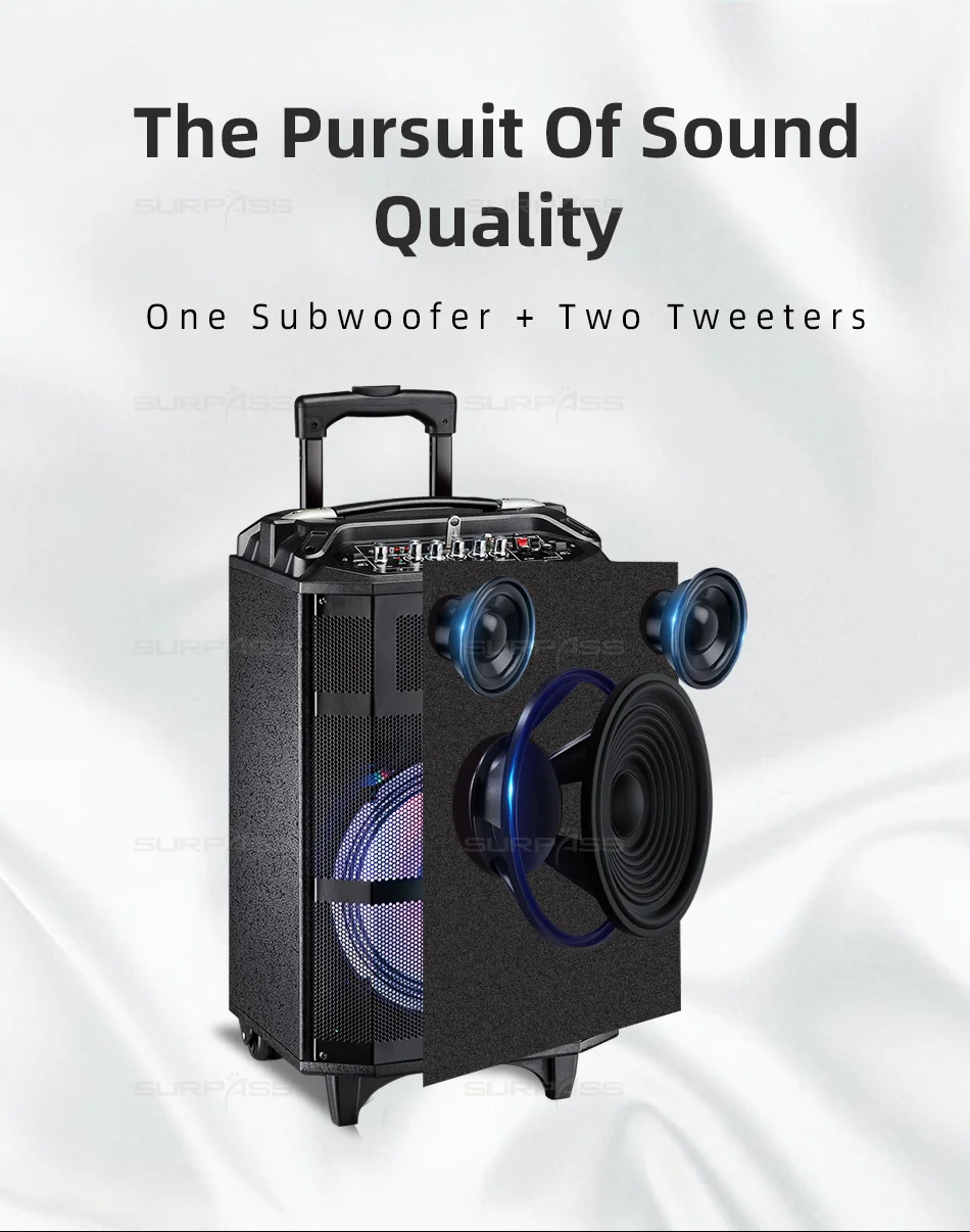 Outdoor or Home Karaoke Bass Treble Bluetooth Microphone Speaker 10'' Portable Battery Loudspeaker with FM Radio LED Light USB Outdoor or Home Karaoke Bass Treble Bluetooth Microphone Speaker 10'' Portable Battery Loudspeaker with FM Radio LED Light USB