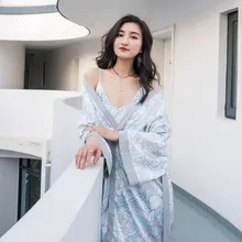 Летняя ночная рубашка, банный халат из 2 предметов, домашняя одежда, шелковые пижамы на бретельках, комплекты для сна, женские пижамы, платье, белье, комплект одежды