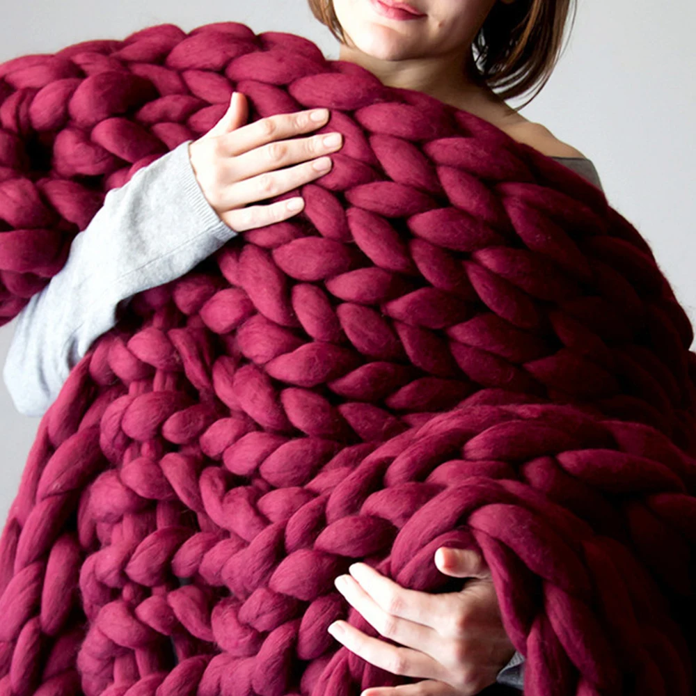 Зимнее одеяло для дивана, теплое вязаное пушистое одеяло ручной работы, шерстяное одеяло, удобные аксессуары