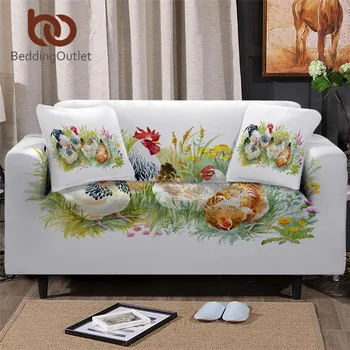 

BeddingOutlet Chicken Sofa Cover With Cushion Cover Watercolor Rooster Couch Cover Flower Chair Cover Green L Shape funda sofa