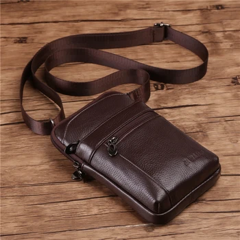 

Genuine Leather Men's Small Shoulder Messenger Bags Cross Body Mobile Phone Pouch Case Belt Purse Fanny Waist Packs Multi Pocket