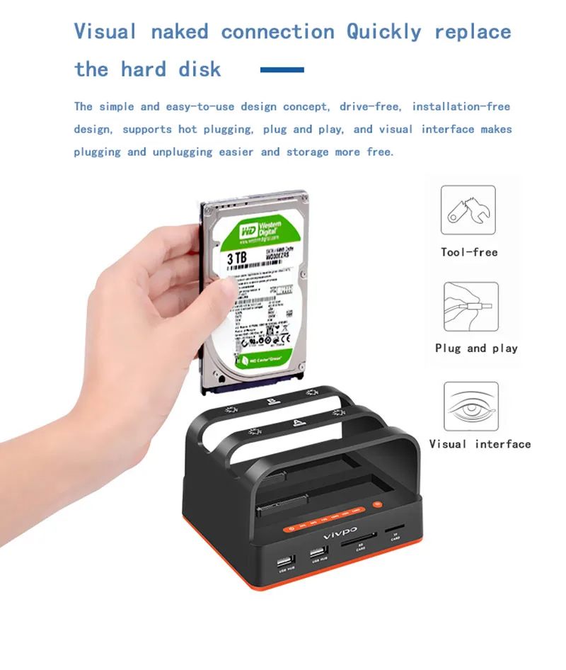 Hard Drive Docking Station USB 3.0 Dual Bay Hard Drive Dock For 2.5" & 3.5" IDE SATA HDD SSD With SD TF Card Reader Support 16TB internal hard disk case to make external