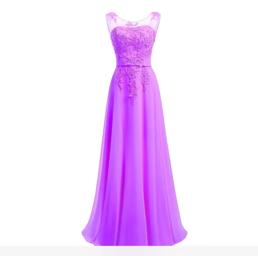 light purple Long Chiffon Bridesmaid Dress Gown Floor-Length Formal Bridesmaid Dresses - Color: light purple