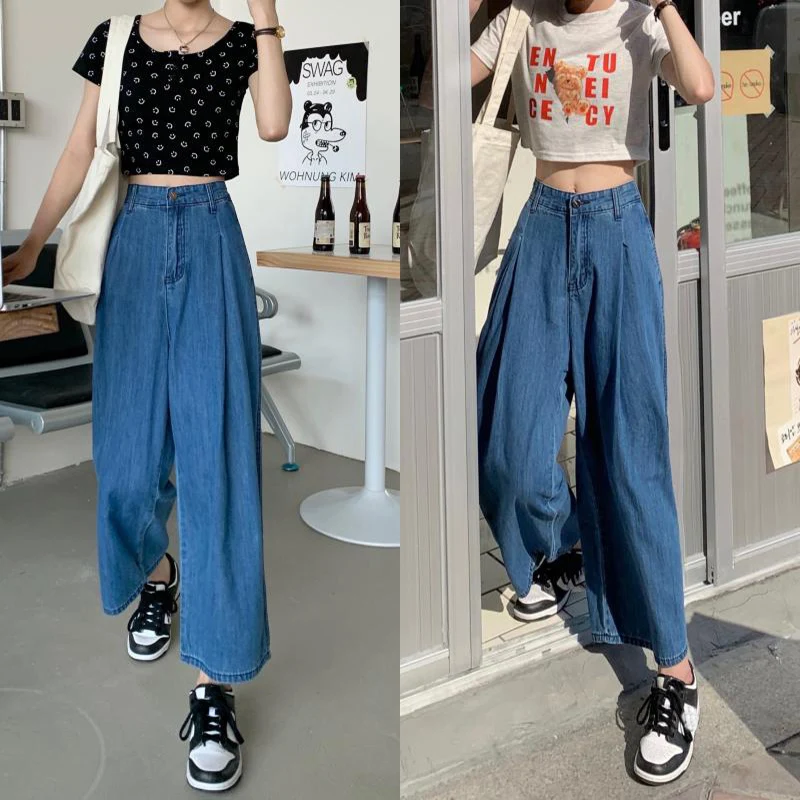 

Женские винтажные джинсы, модные свободные прямые брюки с завышенной талией и широкими штанинами, лето-осень 2021