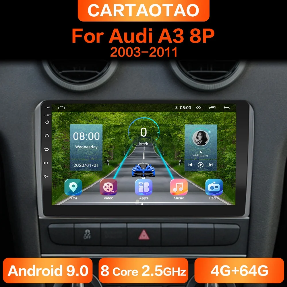 4g + 64g dsp android 9.0 rádio do carro gps rds reprodutor multimídia para audi a3 8p s3 2003 2004 2005-2012 2din android reprodutor de carro sem dvd