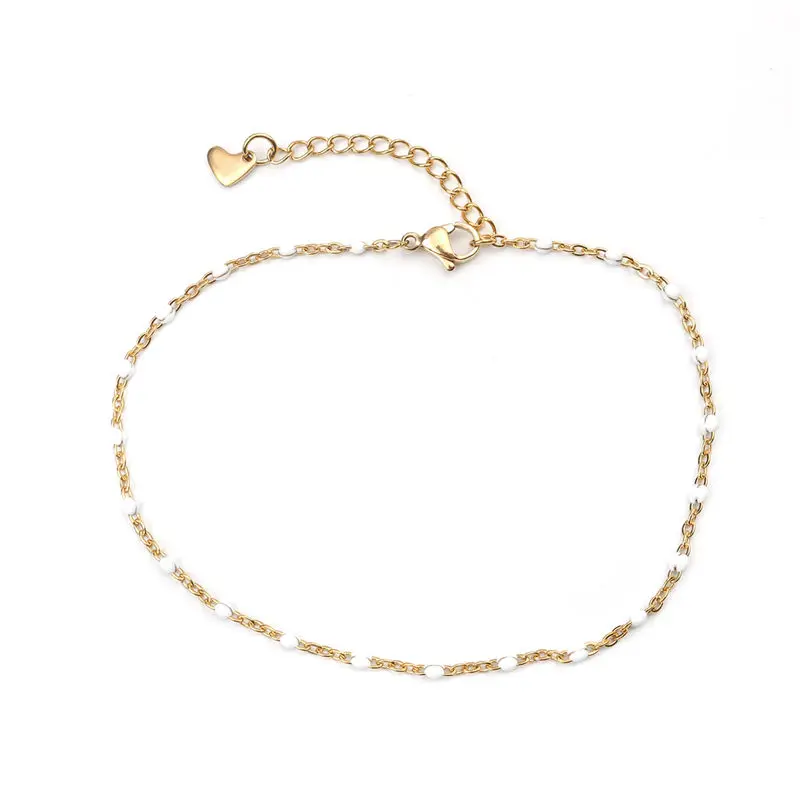 1 PC Fashion Stainless Steel Anklet Enamel Gold Multicolor On Foot Ankle Bracelets Women Men Leg Link Chain Jewelry 23cm Long