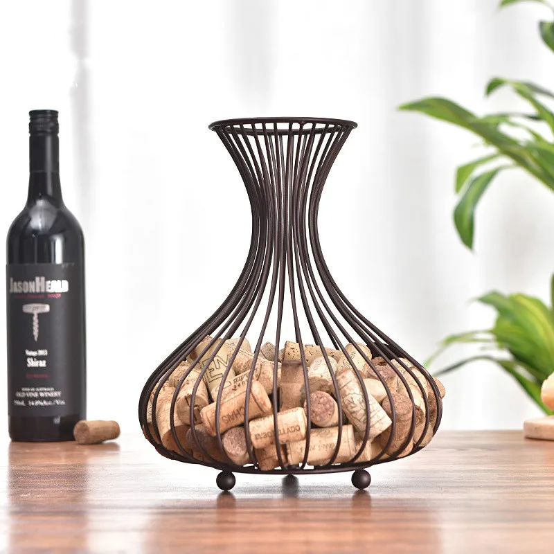 Nordic Wine Stopper Storage Metal Basket Container Home Bar Decor Cage