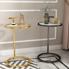 Table basse ronde en fer forgé et marbre, meuble de salon moderne et léger