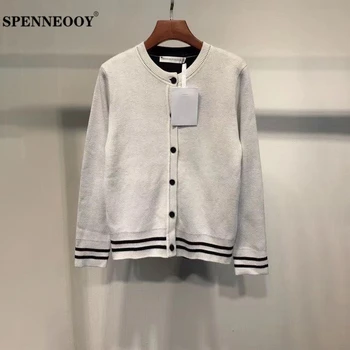 

SPENNEOOY Designer Custom Runway Autumn Female Knitting Cardigans Sweater Ladies Silver/Black Long Sleeve Fashion Casual Sweater