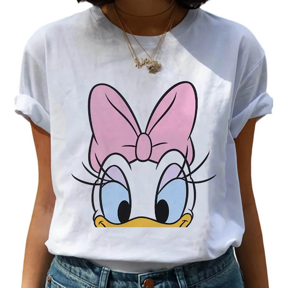 

Disney Fashion Cute Daisy Duck Cartoon Print Casual Women T-Shirt O-Neck Pullover Short Sleeve Loose Tee Top