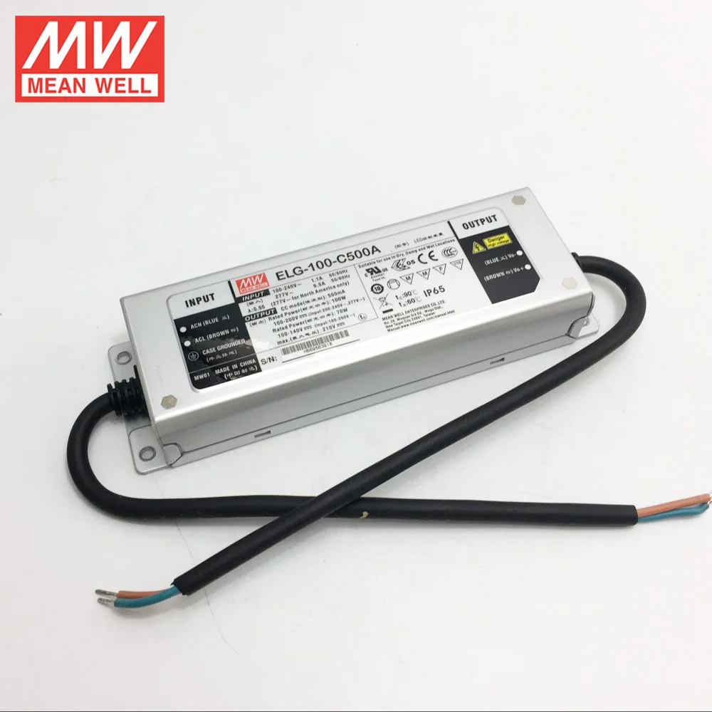 MEAN WELL ELG-100-C500A-3Y 100W 500mA 100~200V Constant Current led driver waterproof IP65 Current Adjustable LED Power Supply