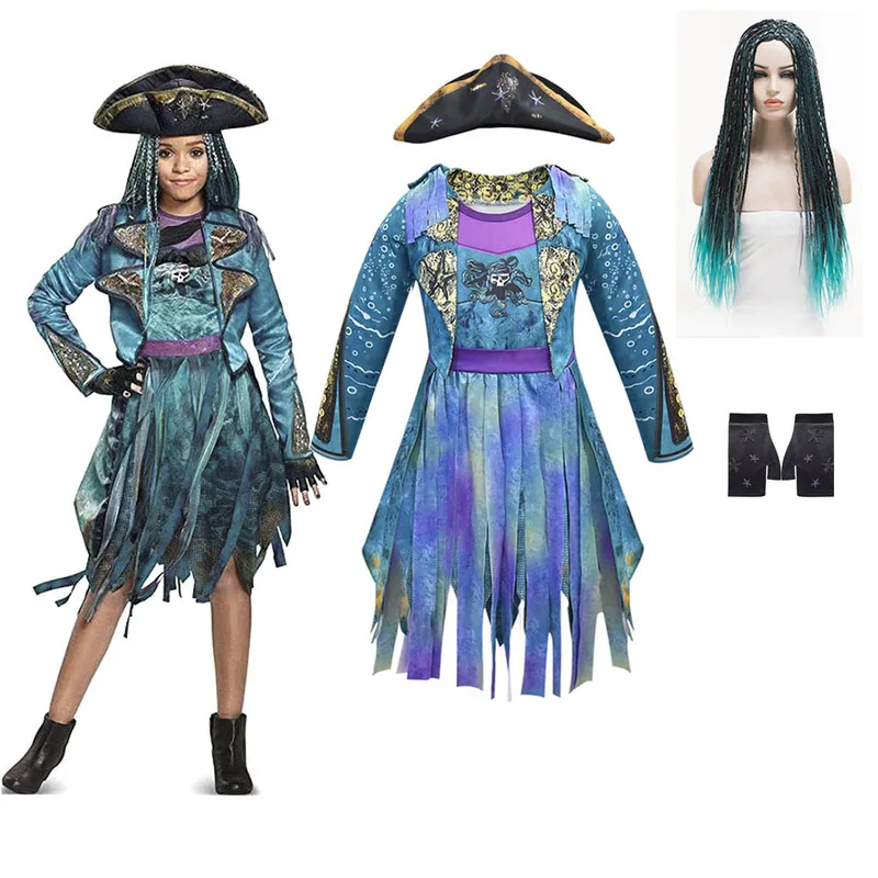 Потомки 3 Mal Bertha Maleficent кудри Live Evil прямые Голубые Дети взрослый Косплей Кепка +