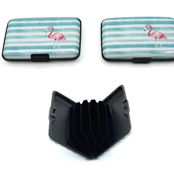 

1pc Cute Flamingo Aluminum Card Holder Anti-theft Stripe Portable Business ID Credit Card Case Holder Hook Open Design Wallet