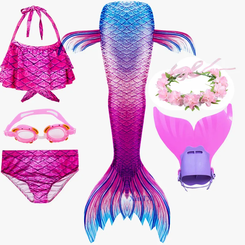 

Hot Swimmable Mermaid Tail With Monofin Fin Flipper Kids Swimmable Children Swimwear Set with Garland or Crown