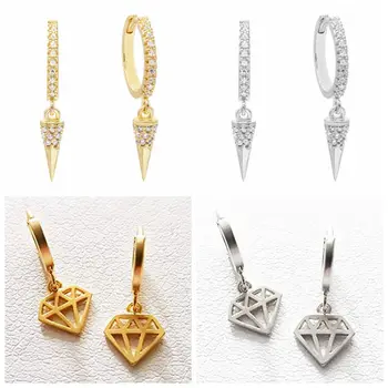 

Earrings 2019 New 925 Sterling Silver Hanging Stud Earrings For Women Geometric style Charm Small Studs Earring A30