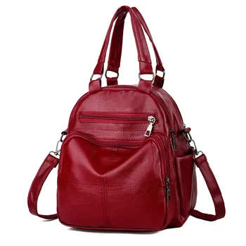 

Women Fashion Multi-function Solid Color Faux Leather Zipper Small Backpack Mochila Mujer
