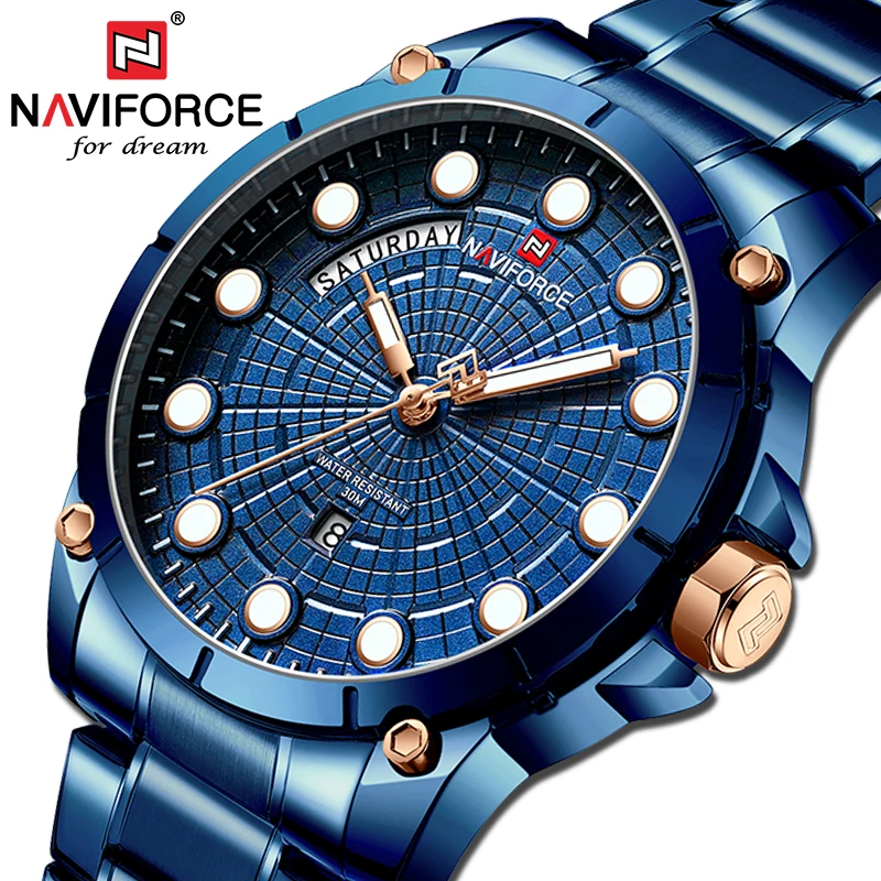 

NAVIFORCE Luxury Mens Watches Sport Military Quartz Wristwatch Men Date Waterproof Blue Full Steel Clock Male Relogio Masculino