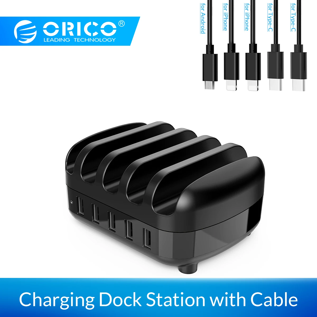 

ORICO USB Charger Station Dock with Holder 40W 5V2.4A*5 USB Charging Free USB Cable for iphone ipad PC Kindle Tablet