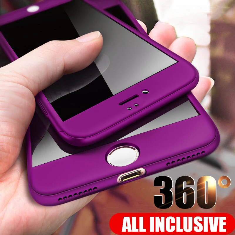 360 Full Cover Phone Case For iPhone 11 Pro XR XS Max X PC Protective for 5 5S 6 6S 7 8 Plus Cases with Glass | Мобильные телефоны